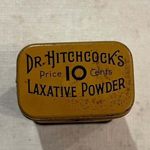 Sold Antique camel colored rectangular “Dr. Hitchcock’s Laxative Powder” tin. - Picture 2 of 8
